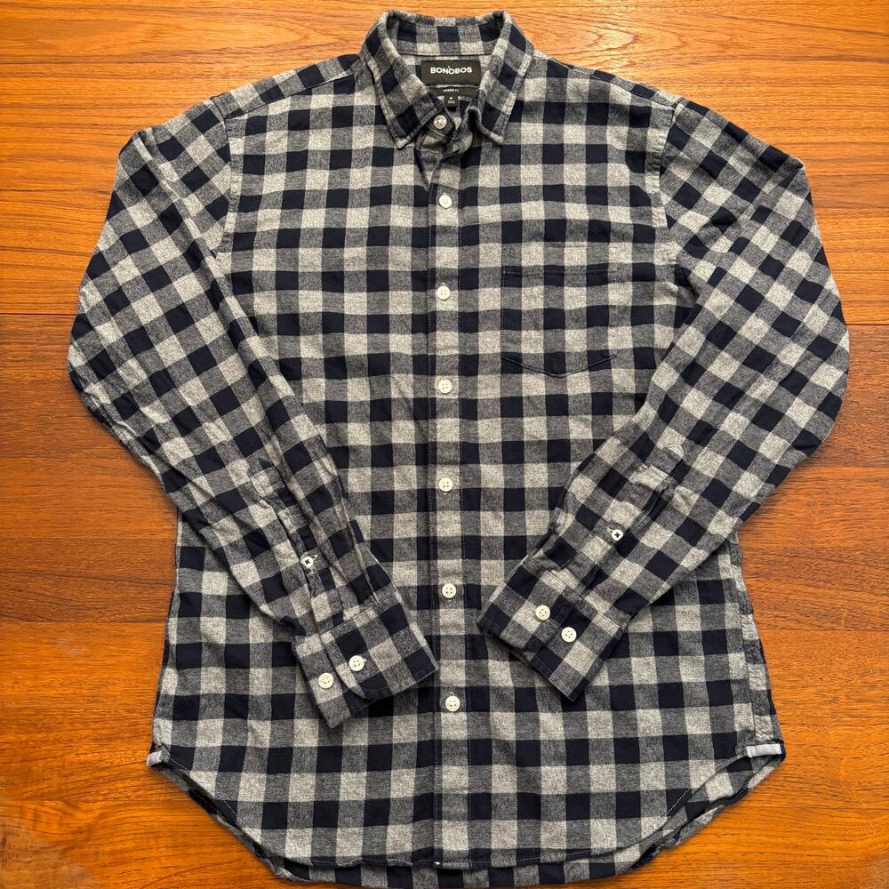 Bonobos Men's Flannel Plaid Navy Gray Long Sleeve Button Down Shirt size M